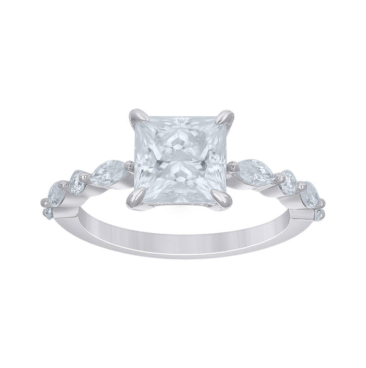 Sterling Silver Womens Marquise Princess-Cut Round 2.65ct Moissanite Engagement Ring Size 5– Elegant Jewelry Gift for Birthday, Anniversary, Engagement, Wedding