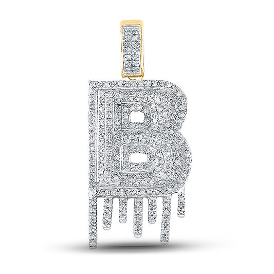 10K Yellow Gold Mens Round Diamond Drip Letter Charm Pendant