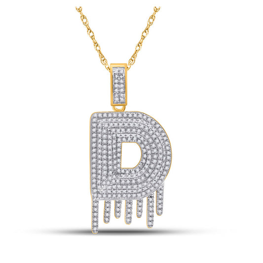 10K Yellow Gold Mens Round Diamond Letter Charm Pendant