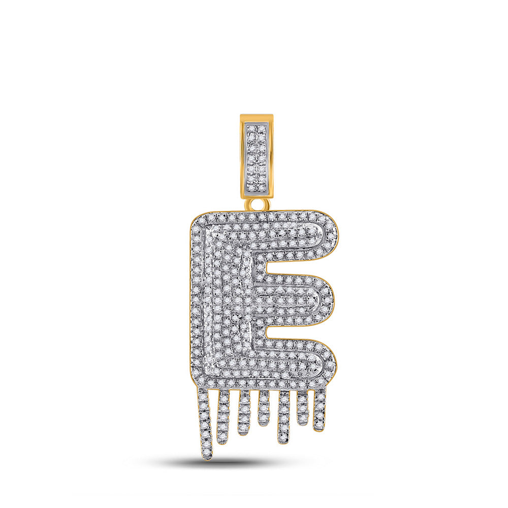 10K Yellow Gold Mens Round Diamond Drip Letter Charm Pendant