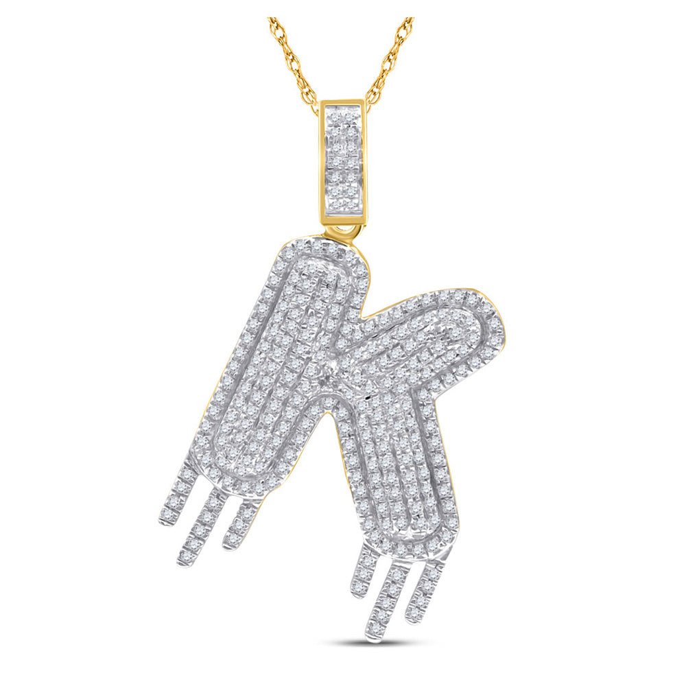 10K Yellow Gold Mens Round Diamond Drip Letter Charm Pendant