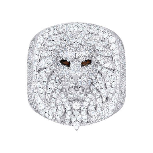 Sterling Silver Mens 3.52ct Moissanite Enameled Loin Head Fashion Ring Size 10– Elegant Jewelry Gift for Birthday, Anniversary, Engagement, Wedding