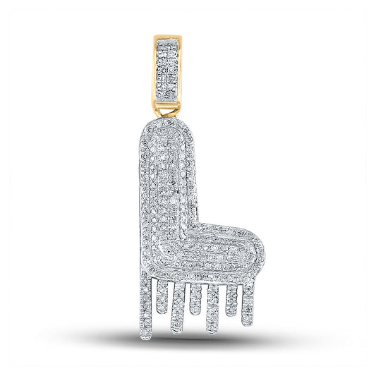 10K Yellow Gold Mens Round Diamond Drip Letter Charm Pendant