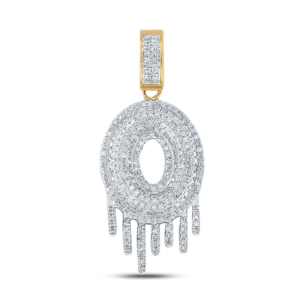 10K Yellow Gold Mens Round Diamond Drip Letter Charm Pendant