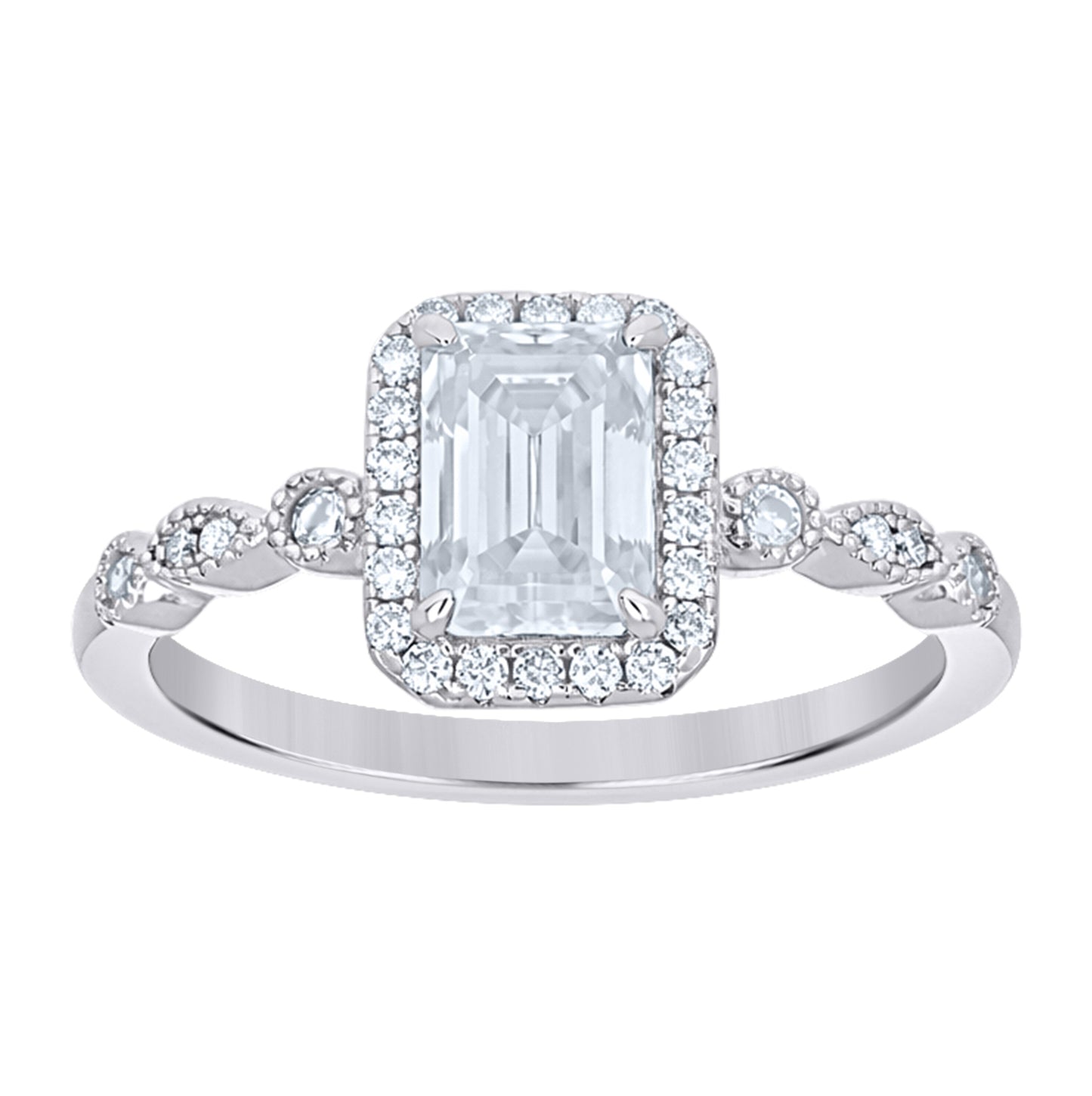 Sterling Silver Womens Emerald-Cut Round 1.69ct Moissanite Duo Ring Set Size 5– Elegant Jewelry Gift for Birthday, Anniversary, Engagement, Wedding
