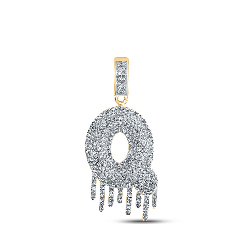 10K Yellow Gold Mens Round Diamond Letter Charm Pendant
