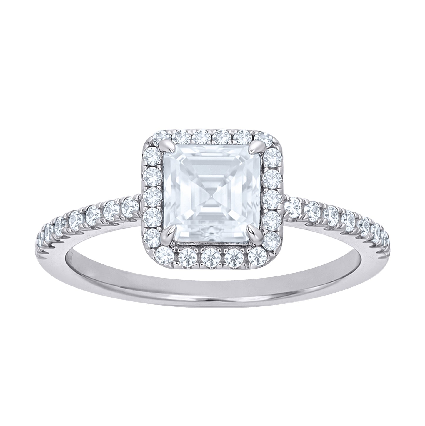 Sterling Silver Womens Princess-Cut Round 0.43ct Moissanite Halo Engagement Ring Size 5– Elegant Jewelry Gift for Birthday, Anniversary, Engagement, Wedding