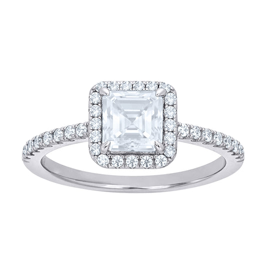 Sterling Silver Womens Princess-Cut Round 0.43ct Moissanite Halo Engagement Ring Size 5– Elegant Jewelry Gift for Birthday, Anniversary, Engagement, Wedding