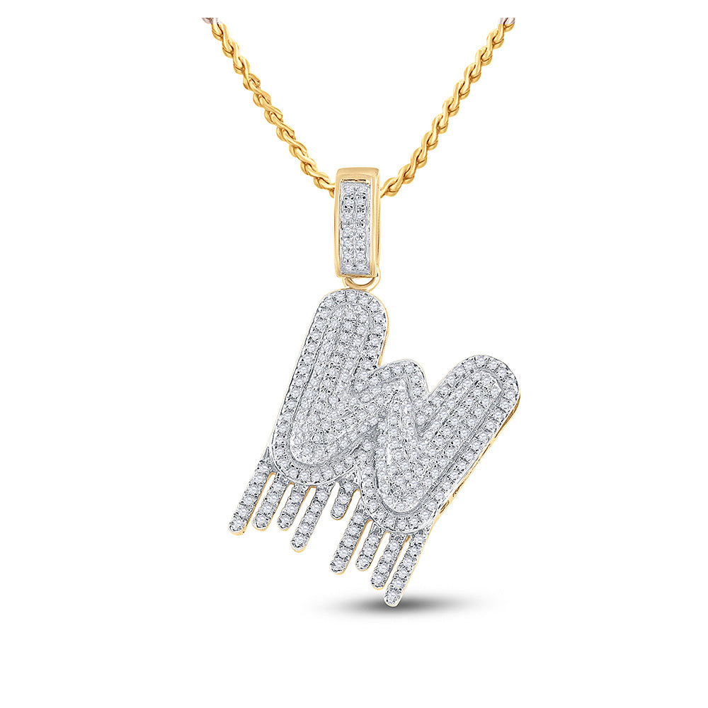 10K Yellow Gold Mens Round Diamond Drip Letter Charm Pendant