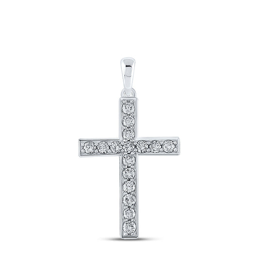 10K White Gold Womens Round Diamond Cross Pendant 1/3 Cttw