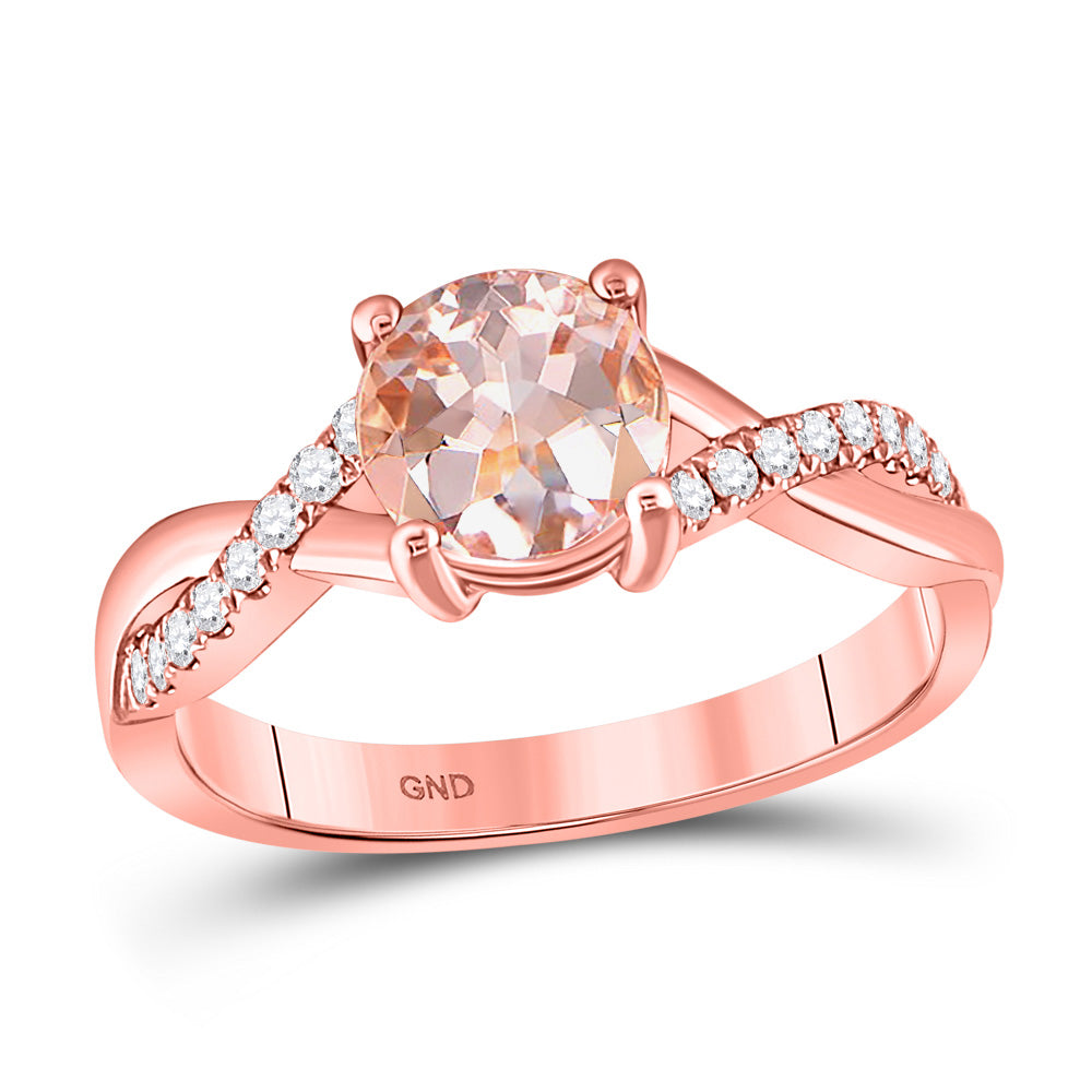 10K Rose Gold Womens Round Morganite Solitaire Ring 1-1/3 Cttw, Womens Size: 5-10