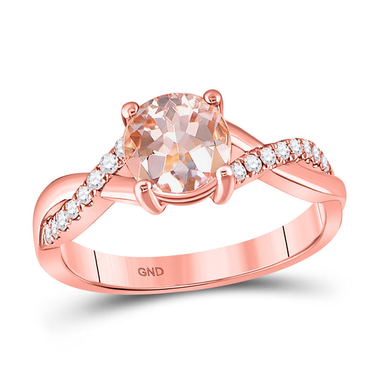 10K Rose Gold Womens Round Morganite Solitaire Ring 1-1/3 Cttw, Womens Size: 5-10