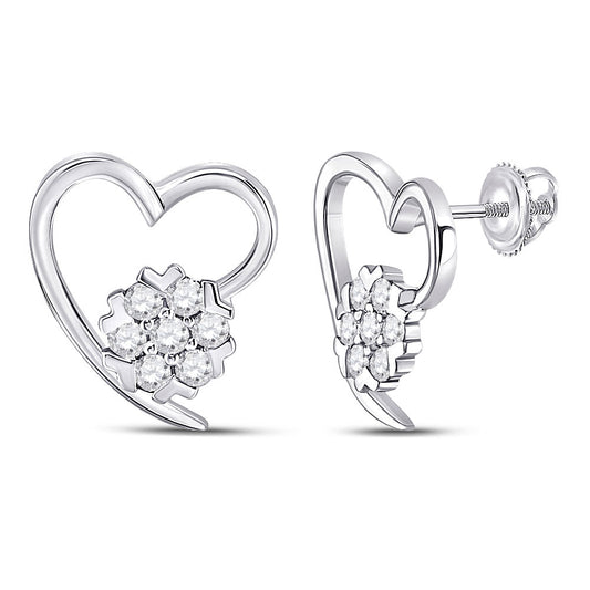 10K White Gold Womens Round Diamond Heart Earrings 1/5 Cttw