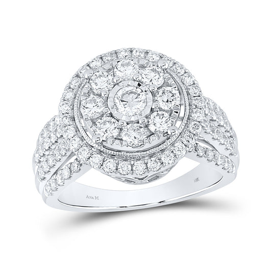 14K White Gold Womens Round Diamond Right Hand Halo Cluster Ring 1-1/2 Cttw, Womens Size: 5-10
