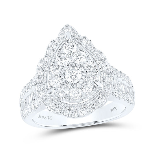 14K White Gold Round Diamond Teardrop Bridal Wedding Engagement Ring 1-5/8 Cttw, Womens Size: 5-10