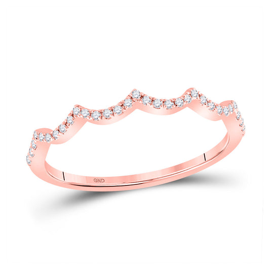 10K Rose Gold Womens Round Diamond Scalloped Stackable Band Ring 1/10 Cttw, Womens Size: 5-10