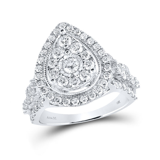 14K White Gold Round Diamond Teardrop Bridal Wedding Engagement Ring 1-3/4 Cttw, Womens Size: 5-10