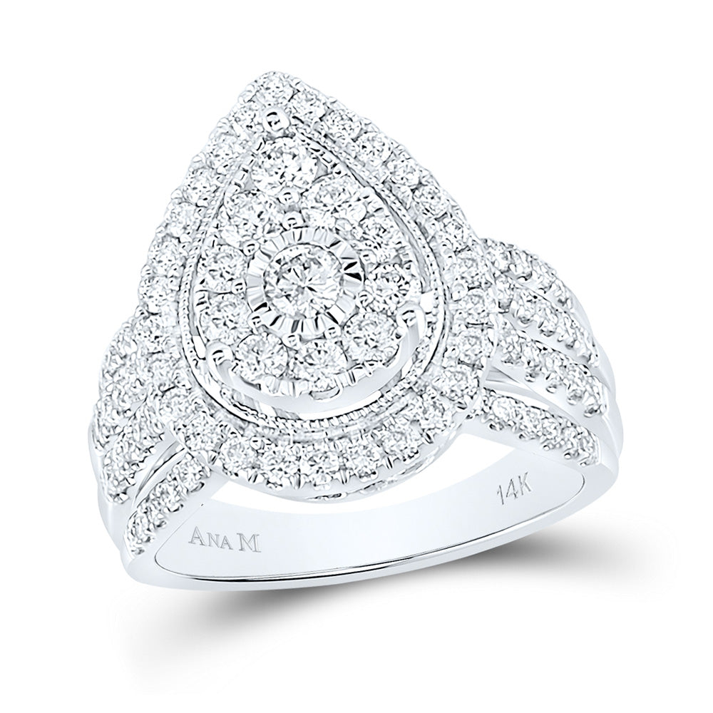 14K White Gold Womens Round Diamond Teardrop Cluster Ring 1-1/2 Cttw, Womens Size: 5-10