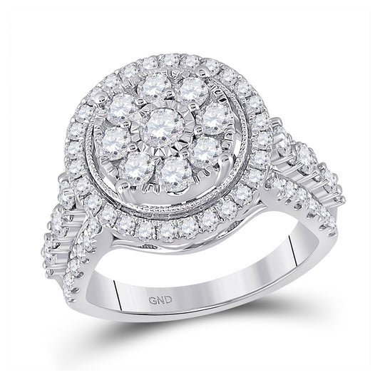 14K White Gold Womens Round Diamond Flower Cluster Ring 1-3/4 Cttw, Womens Size: 5-10