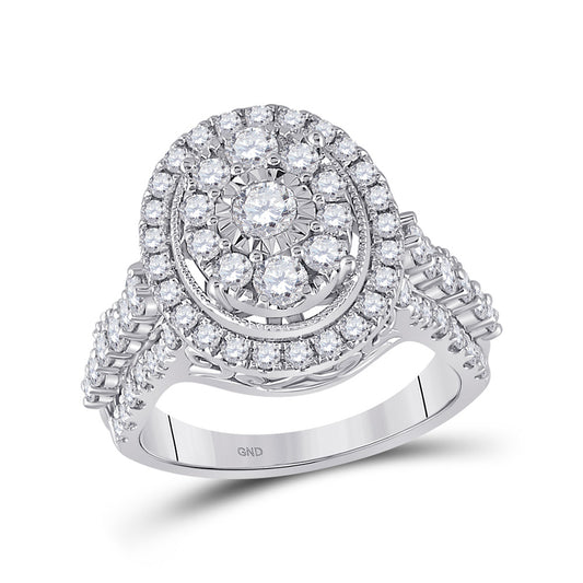 14K White Gold Womens Round Diamond Right Hand Cluster Ring 1-5/8 Cttw, Womens Size: 5-10