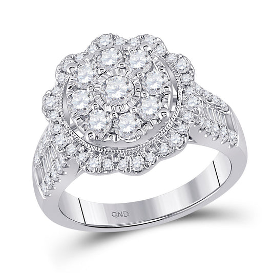 14K White Gold Womens Round Diamond Right Hand Cluster Ring 1-5/8 Cttw, Womens Size: 5-10