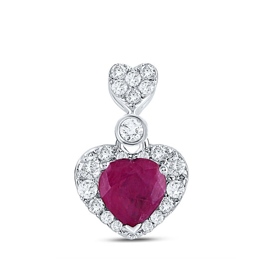 10K White Gold Womens Heart Ruby Diamond Fashion Pendant 3/8 Cttw