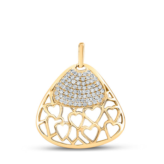 10K Yellow Gold Womens Round Diamond Heart Triangle Pendant 1/2 Cttw
