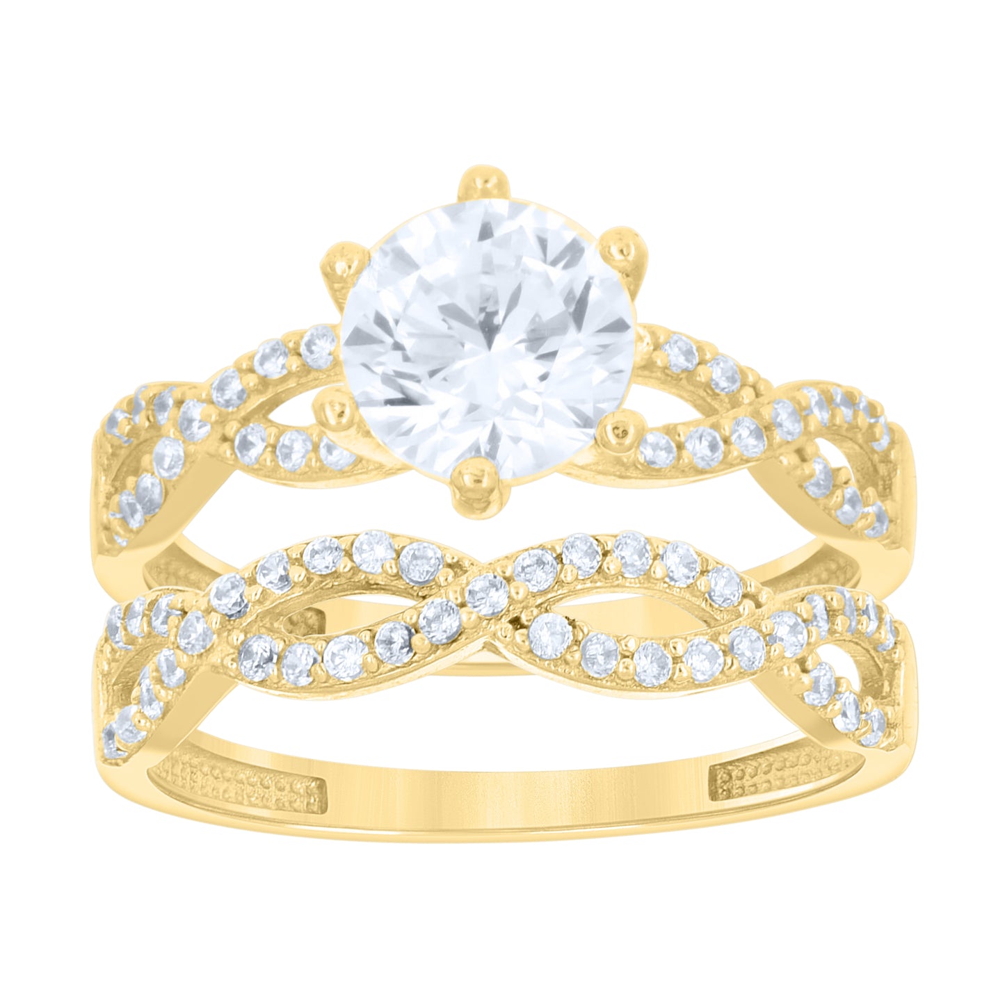 14kt Yellow Gold Womens Cubic-Zirconia Duo Bridal Ring Set – Elegant Jewelry Gift for Birthday, Anniversary, Engagement, Wedding