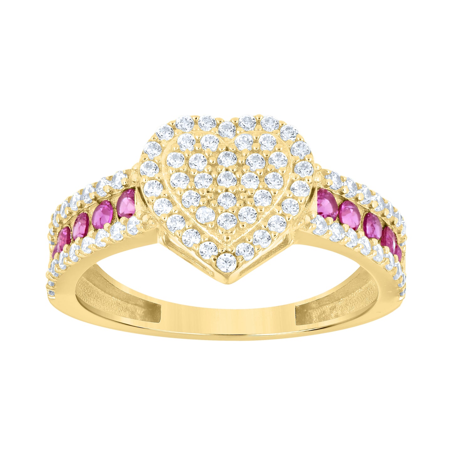 14kt Yellow Gold Womens Blue White Cubic-Zirconia Heart Love Ring– Elegant Jewelry Gift for Birthday, Anniversary, Engagement, Wedding