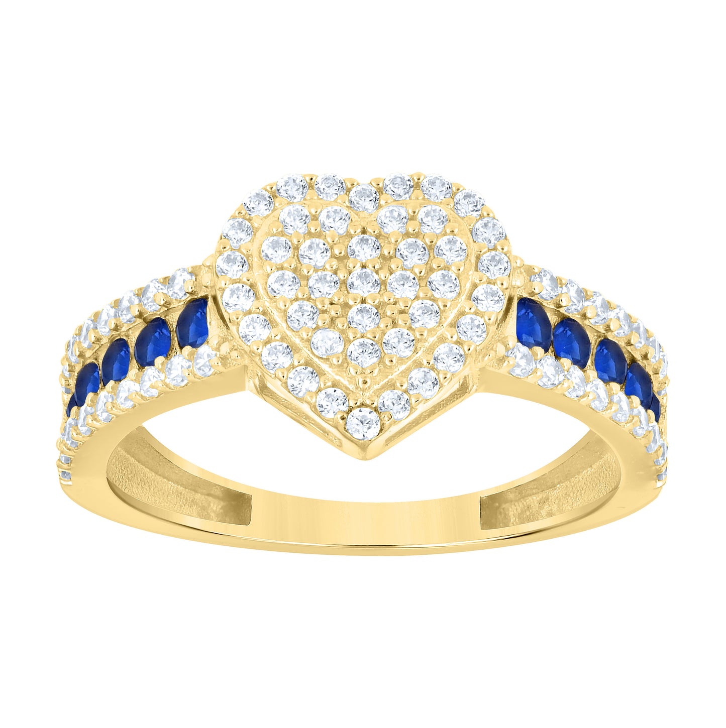 14kt Yellow Gold Womens Blue White Cubic-Zirconia Heart Love Ring– Elegant Jewelry Gift for Birthday, Anniversary, Engagement, Wedding