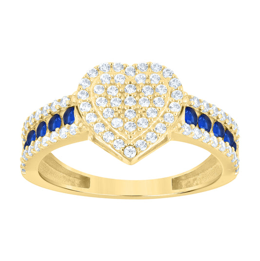 14kt Yellow Gold Womens Blue White Cubic-Zirconia Heart Love Ring– Elegant Jewelry Gift for Birthday, Anniversary, Engagement, Wedding