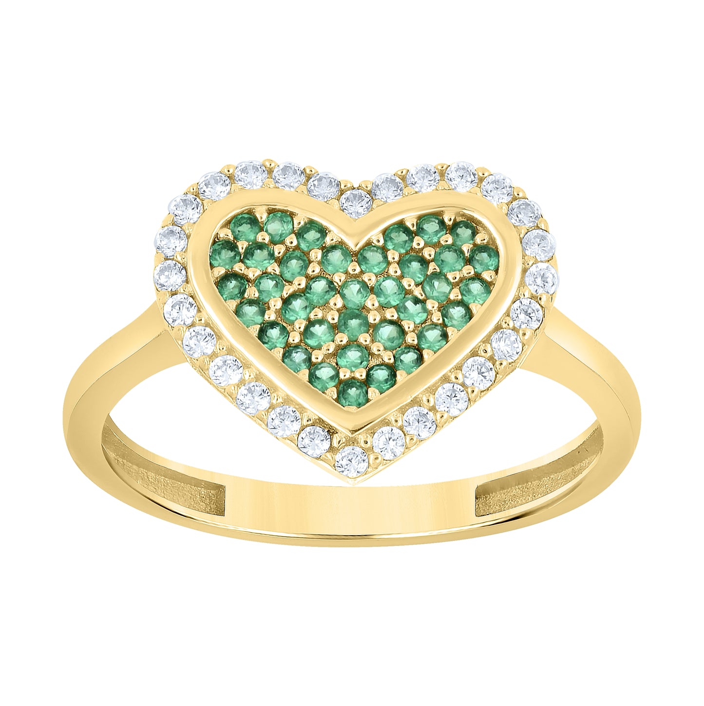 14kt Yellow Gold Womens Green White Cubic-Zirconia Heart Love Ring– Elegant Jewelry Gift for Birthday, Anniversary, Engagement, Wedding