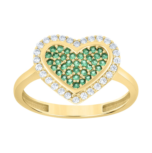 14kt Yellow Gold Womens Green White Cubic-Zirconia Heart Love Ring– Elegant Jewelry Gift for Birthday, Anniversary, Engagement, Wedding