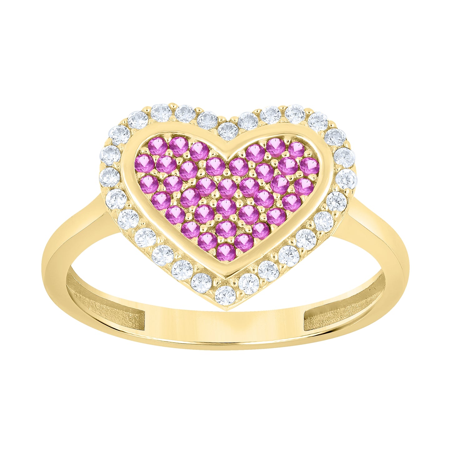 14kt Yellow Gold Womens Green White Cubic-Zirconia Heart Love Ring– Elegant Jewelry Gift for Birthday, Anniversary, Engagement, Wedding