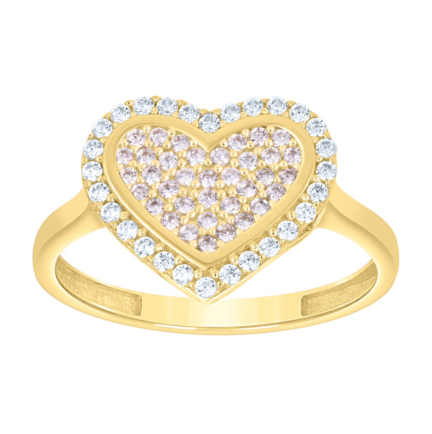 14kt Yellow Gold Womens Green White Cubic-Zirconia Heart Love Ring– Elegant Jewelry Gift for Birthday, Anniversary, Engagement, Wedding