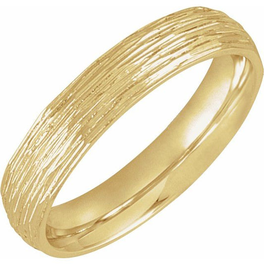 18K Yellow Gold Polished Bark-Style Comfort-Fit Band With Bead Blast Finish