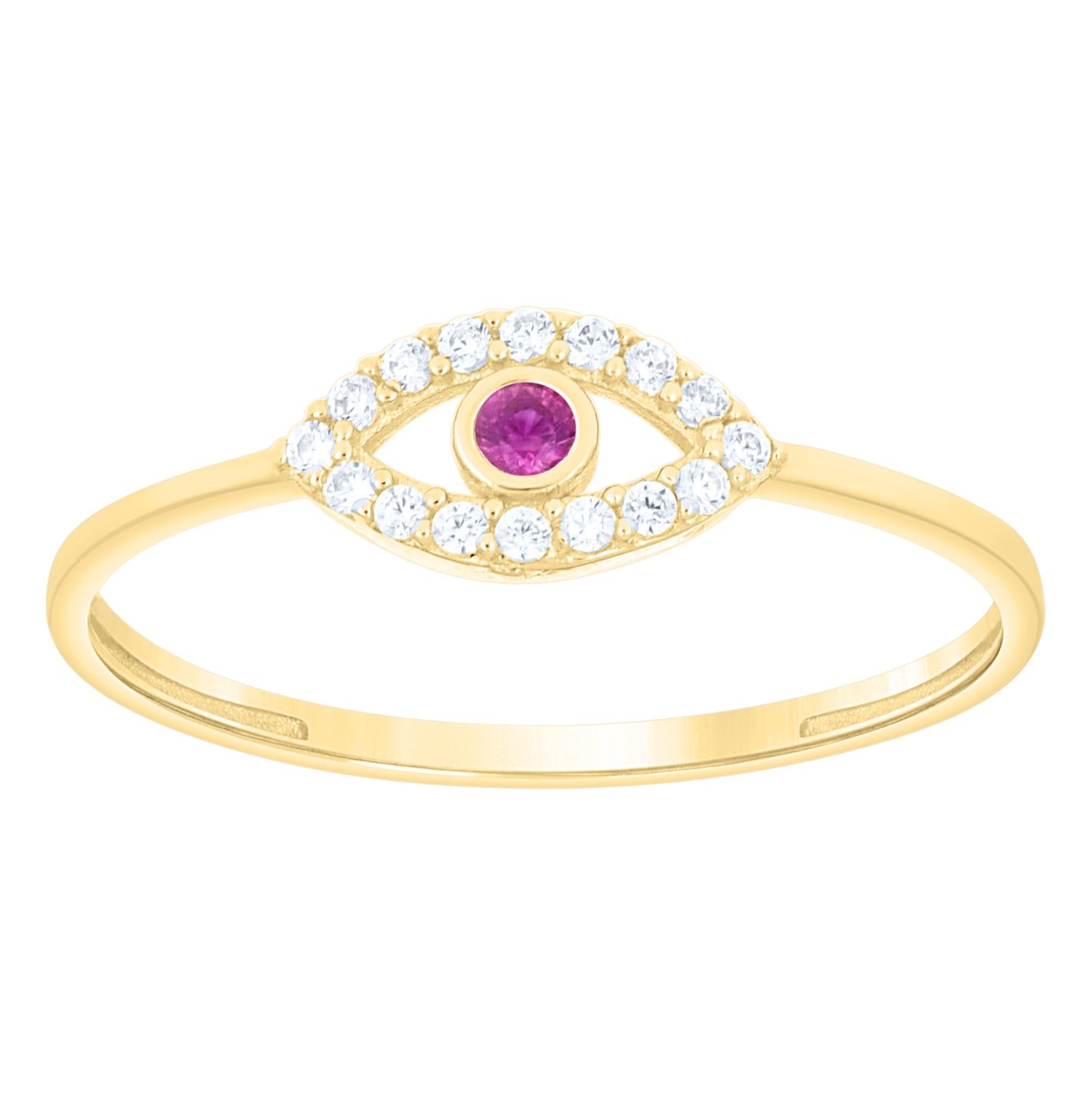 14kt Yellow Gold Womens White Blue Cubic-Zirconia Evil Eye Good Luck Ring– Elegant Jewelry Gift for Birthday, Anniversary, Engagement, Wedding