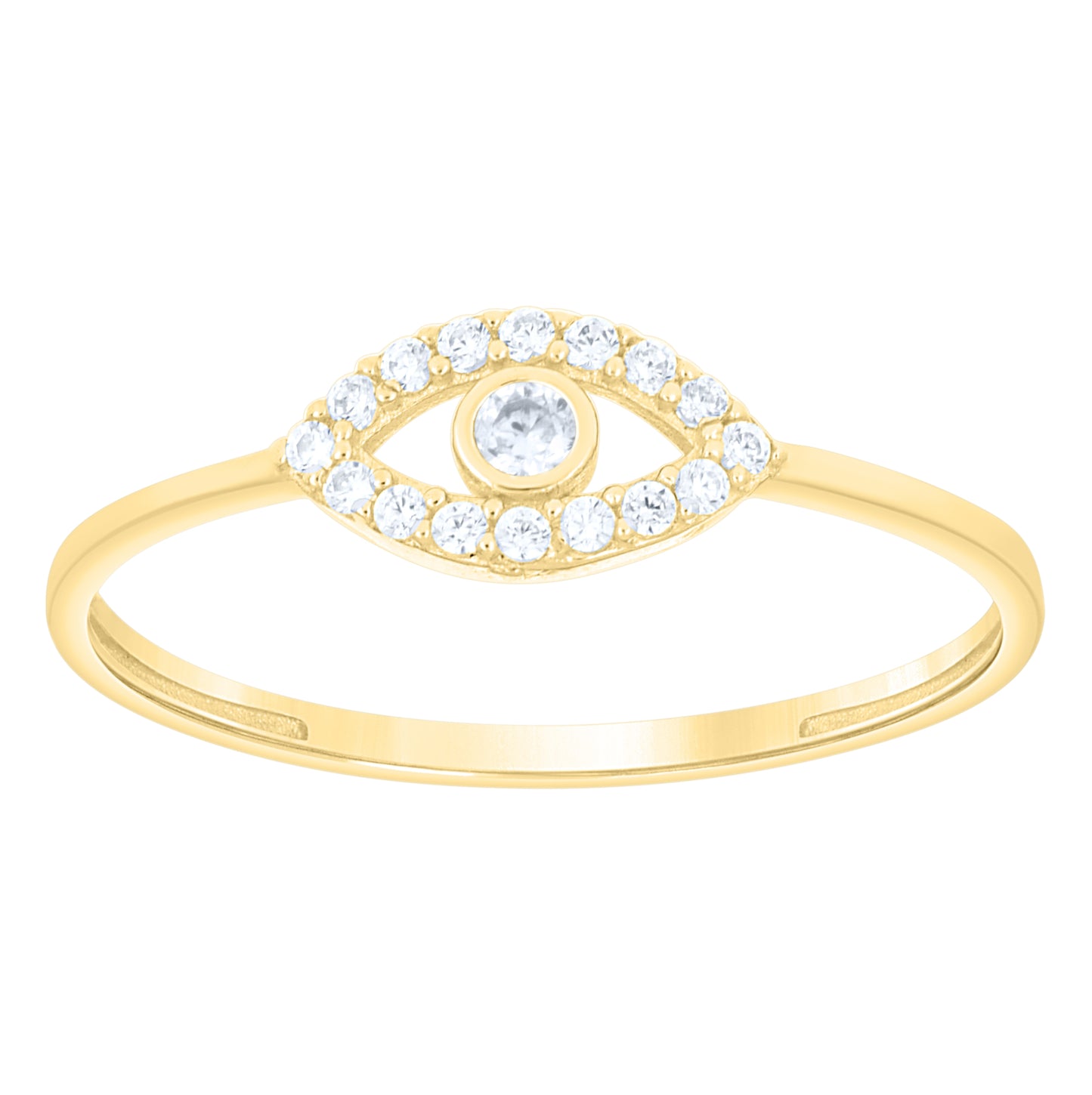 14kt Yellow Gold Womens White Blue Cubic-Zirconia Evil Eye Good Luck Ring– Elegant Jewelry Gift for Birthday, Anniversary, Engagement, Wedding