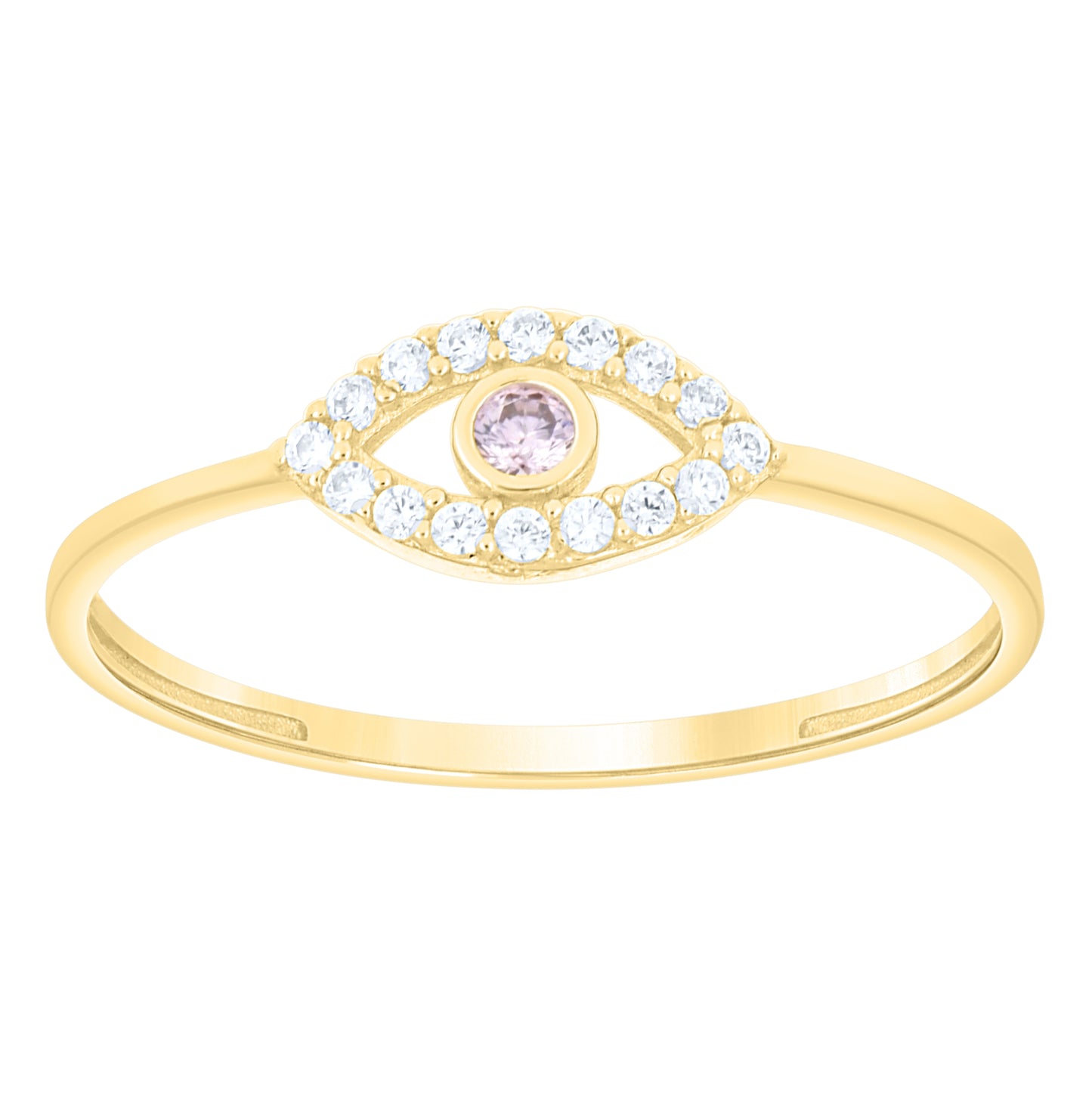 14kt Yellow Gold Womens White Blue Cubic-Zirconia Evil Eye Good Luck Ring– Elegant Jewelry Gift for Birthday, Anniversary, Engagement, Wedding