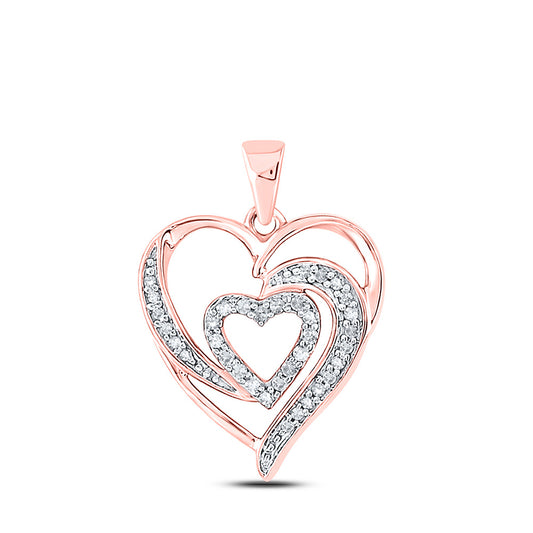 10K Rose Gold Womens Round Diamond Heart Pendant 1/6 Cttw, Length: 0.88 In, Width: 0.62 In