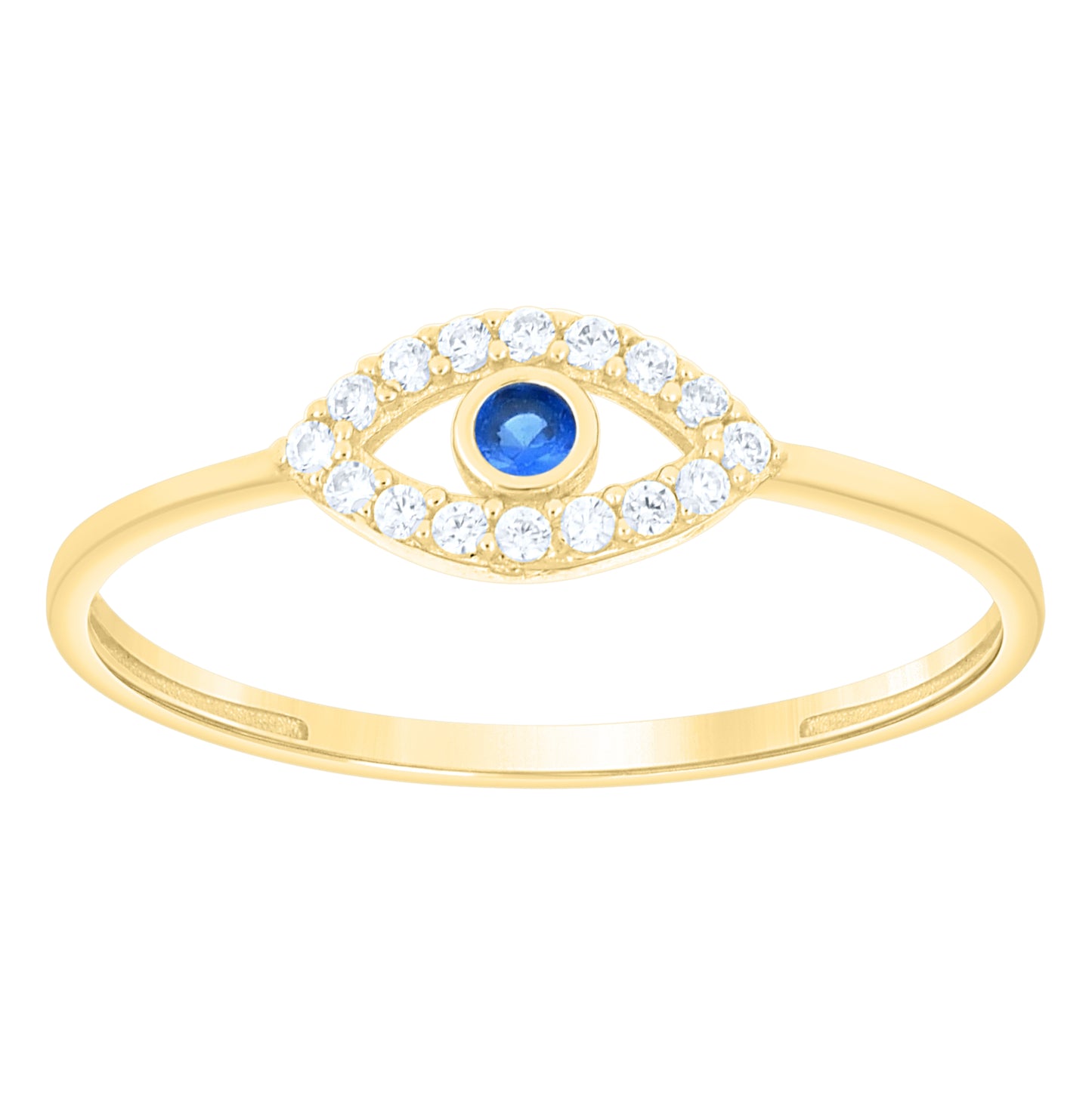 14kt Yellow Gold Womens White Blue Cubic-Zirconia Evil Eye Good Luck Ring– Elegant Jewelry Gift for Birthday, Anniversary, Engagement, Wedding