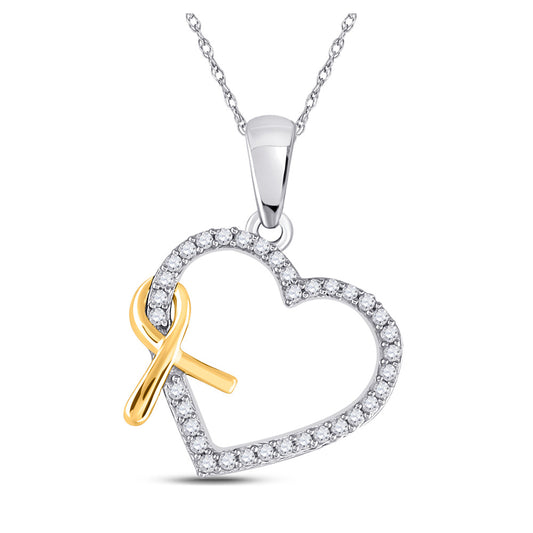 10K White Gold Womens Round Diamond Ribbon Heart Pendant 1/6 Cttw