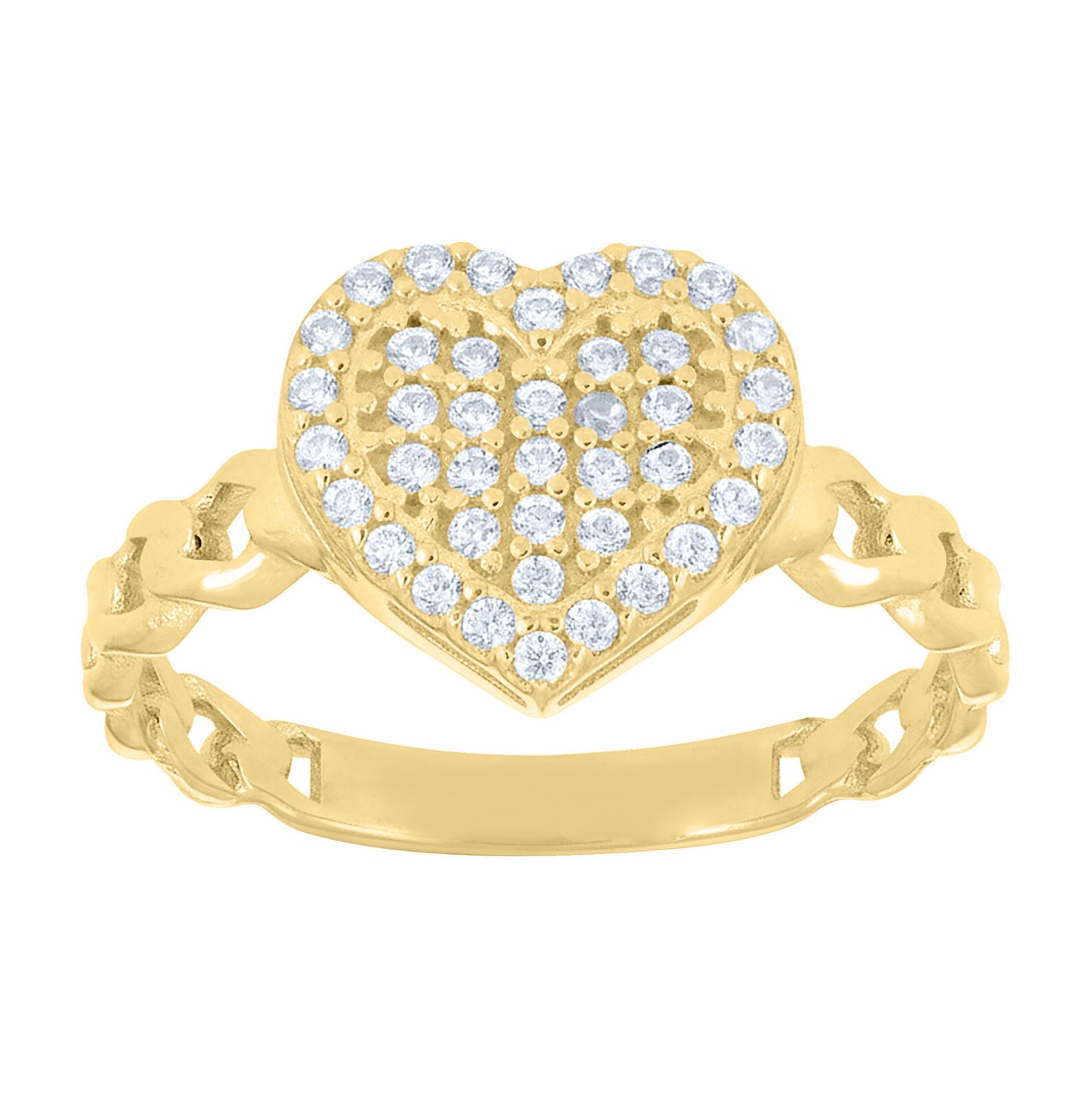 14kt Yellow Gold Womens Pink White Cubic-Zirconia Cuban Heart Love Ring– Elegant Jewelry Gift for Birthday, Anniversary, Engagement, Wedding