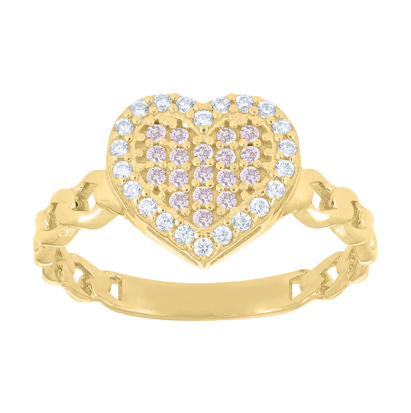 14kt Yellow Gold Womens Pink White Cubic-Zirconia Cuban Heart Love Ring– Elegant Jewelry Gift for Birthday, Anniversary, Engagement, Wedding