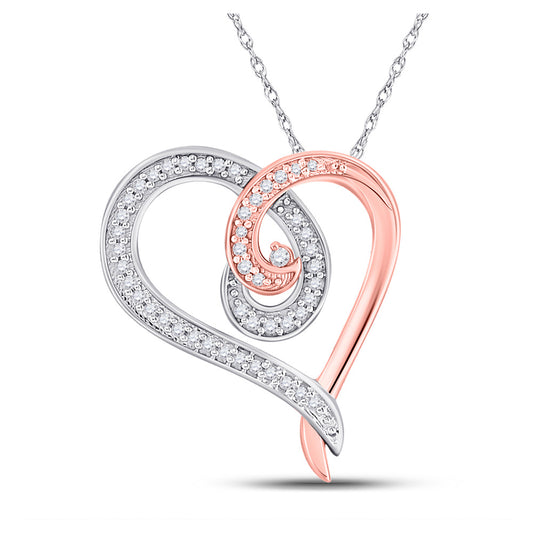 10K Rose Gold Womens Round Diamond Curl Heart Pendant 1/6 Cttw