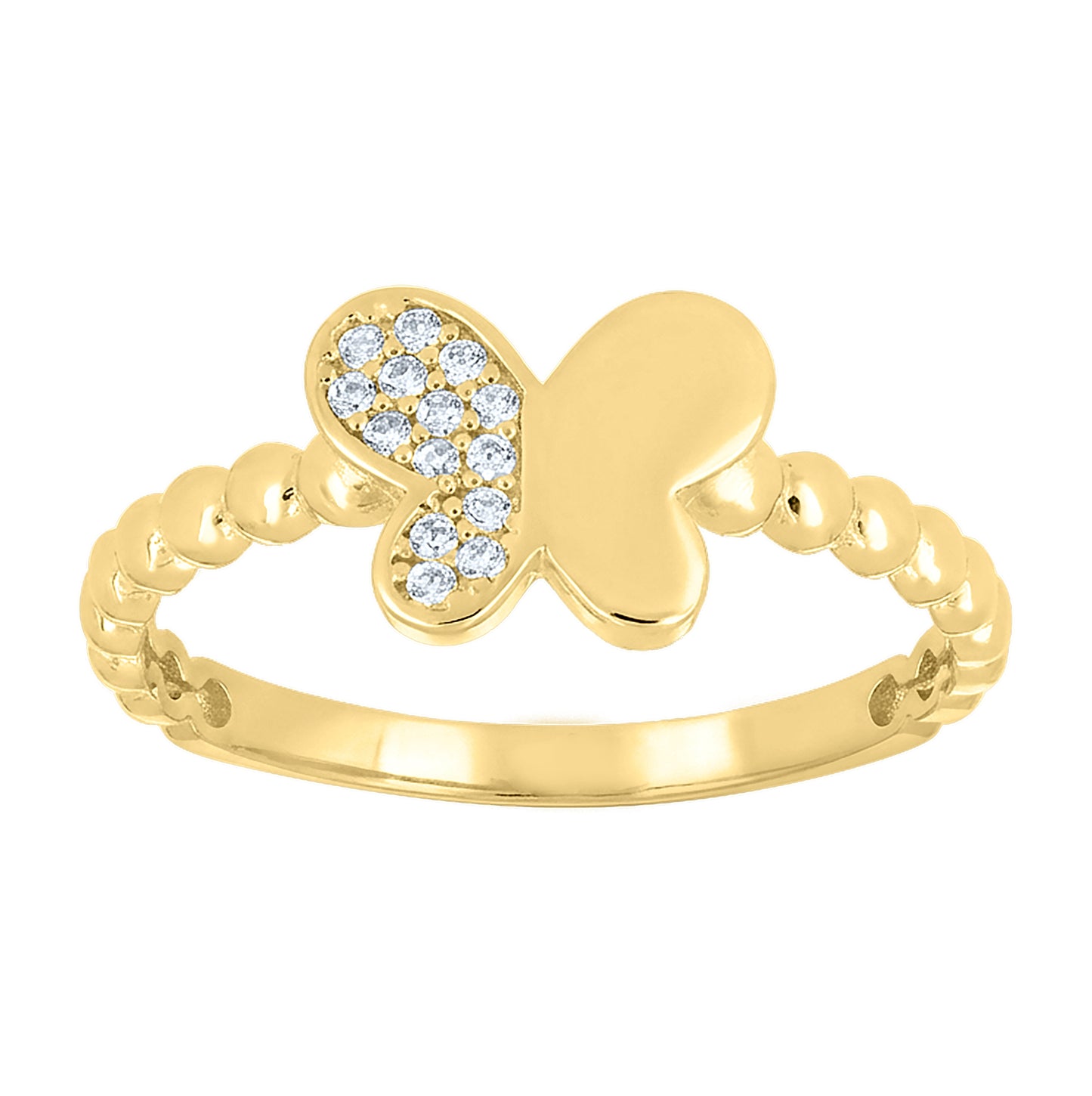 14kt Yellow Gold Womens Cubic-Zirconia Beaded Butterfly Fashion Ring– Elegant Jewelry Gift for Birthday, Anniversary, Engagement, Wedding