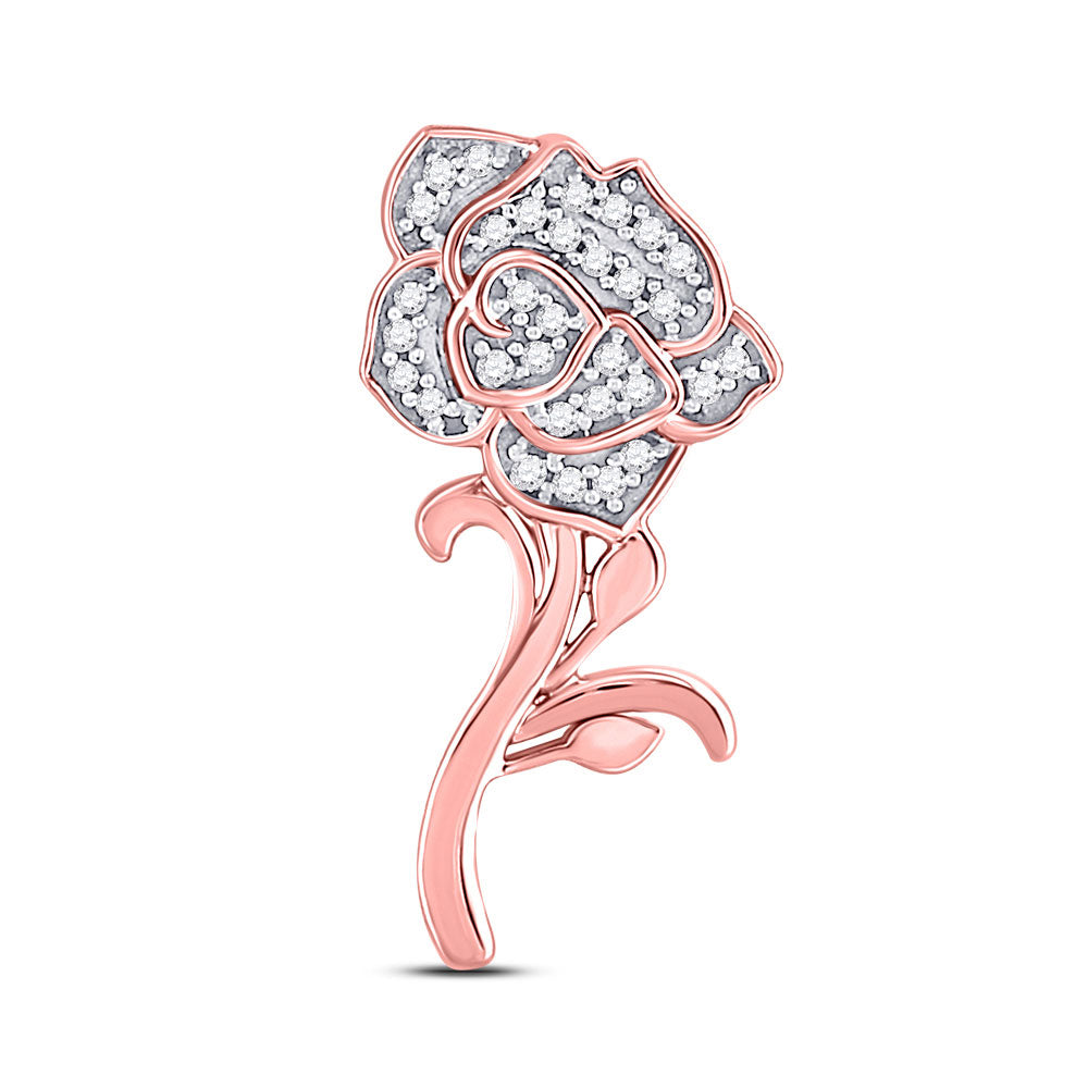 10K Rose Gold Womens Round Diamond Rose Flower Pendant 1/10 Cttw