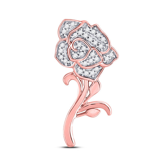 10K Rose Gold Womens Round Diamond Rose Flower Pendant 1/10 Cttw