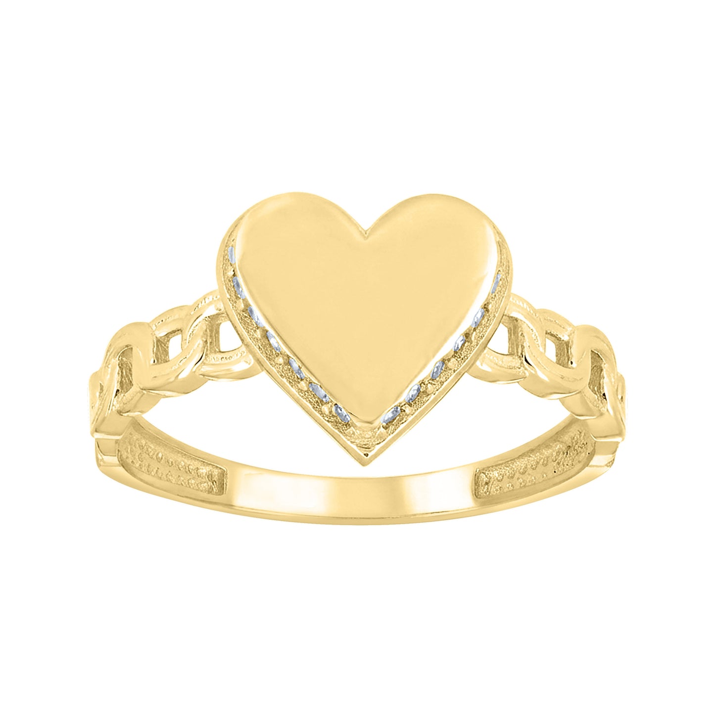 14kt Yellow Gold Womens Cubic-Zirconia Cuban Heart Love Ring– Elegant Jewelry Gift for Birthday, Anniversary, Engagement, Wedding