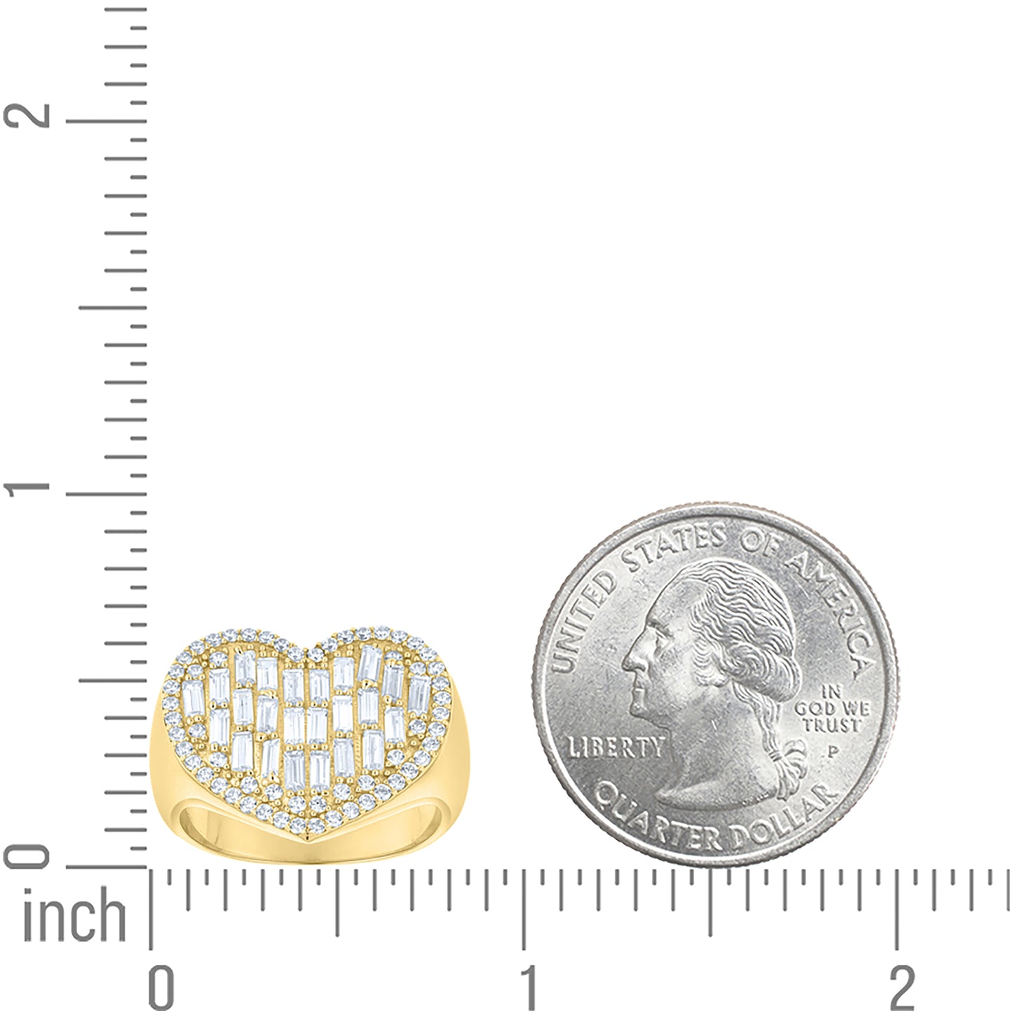 14kt Yellow Gold Womens Baguette Round Cubic-Zirconia Heart Love Ring– Elegant Jewelry Gift for Birthday, Anniversary, Engagement, Wedding